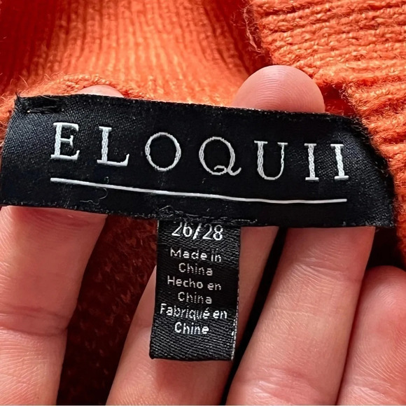 ELOQUI Intarsia Mock Neck Sweater orange brown  puff sleeve 26 / 28 - Picture 5 of 13